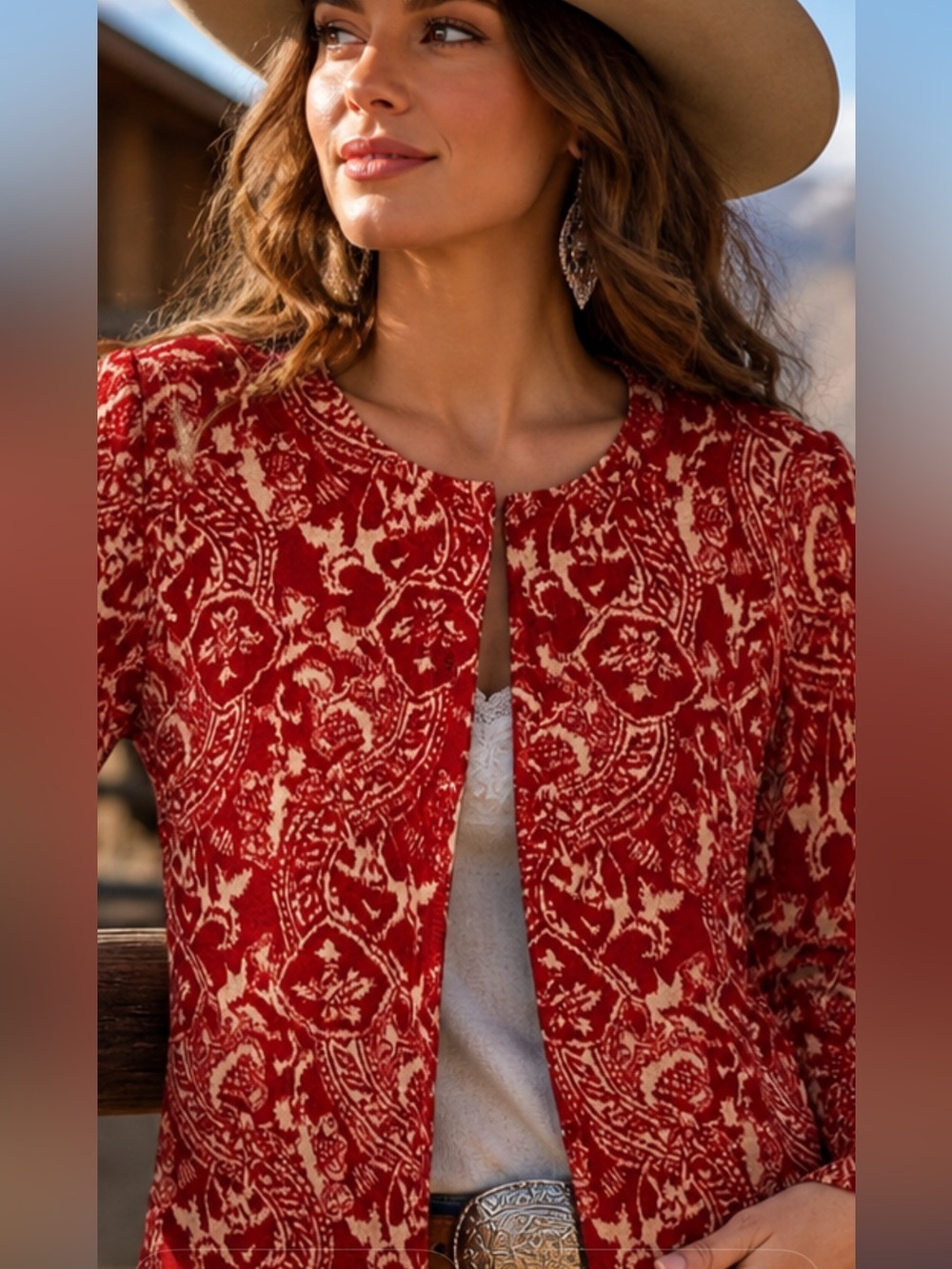 Coastal Cowgirl Western Rodeo Red Cream Nashville Layer Italian Merino Preppy SP